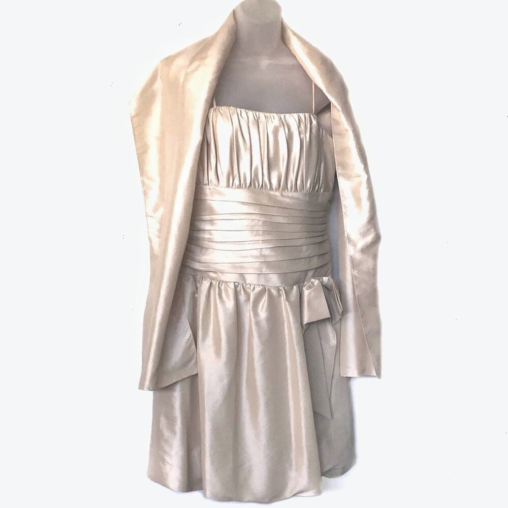 y2k Homecoming Prom Dress Cumbia Made in USA Gold Ruched Mini Dress w/ Wrap sz L